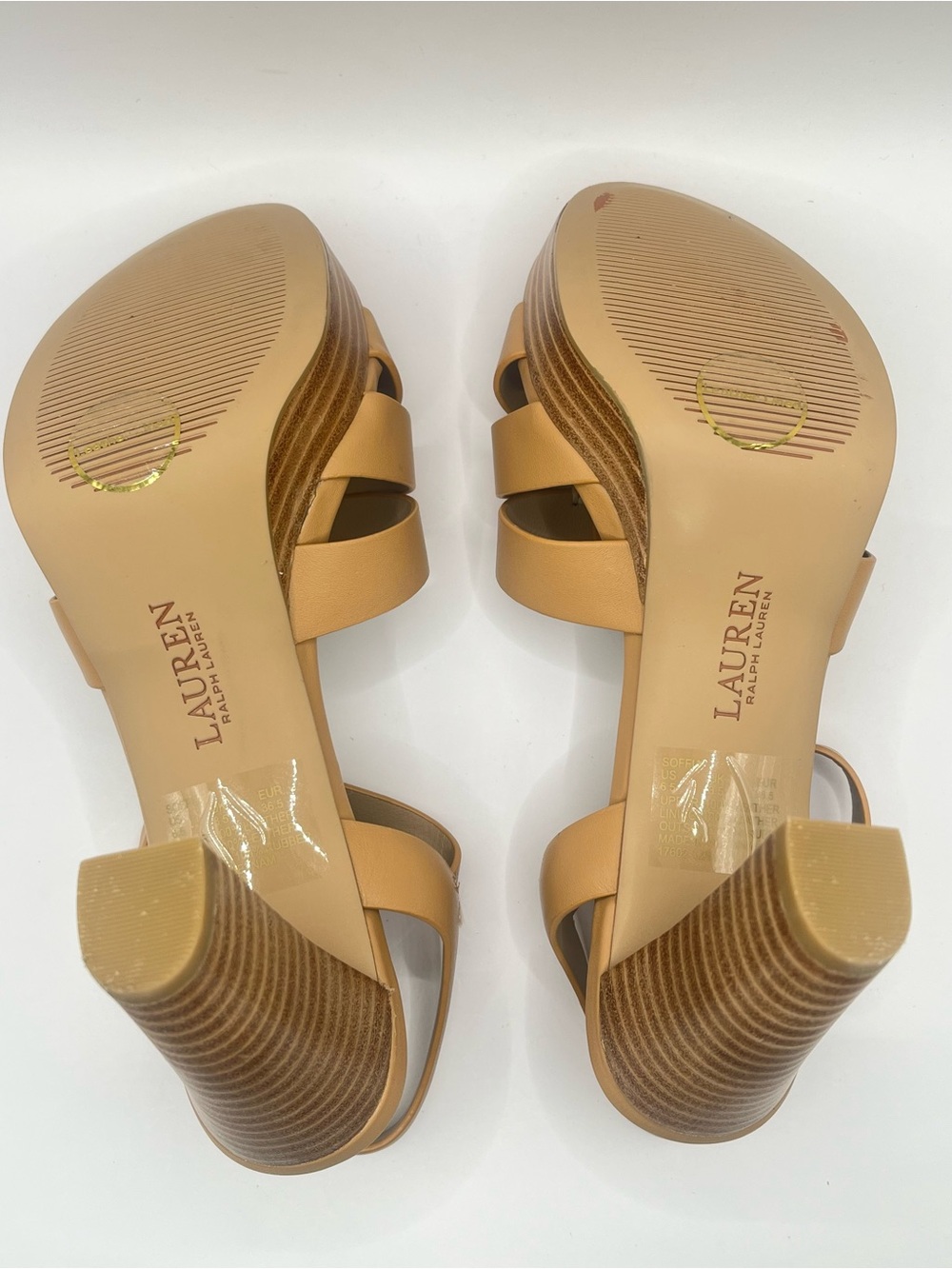 Lauren Ralph Lauren Sofia New Womens 6.5 Tan Leather Platform Block Heel Sandals - Picture 8 of 13